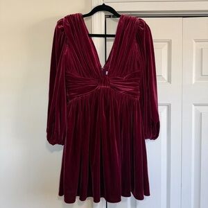 Gianni Bini Midi Burgundy Velveteen V Neck Dress Long Sleeve Size 6, NWOT